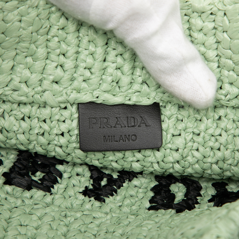 Pre-Loved Prada Small Raffia Effect Crochet Embroidered Logo Tote - Picture 5 of 7